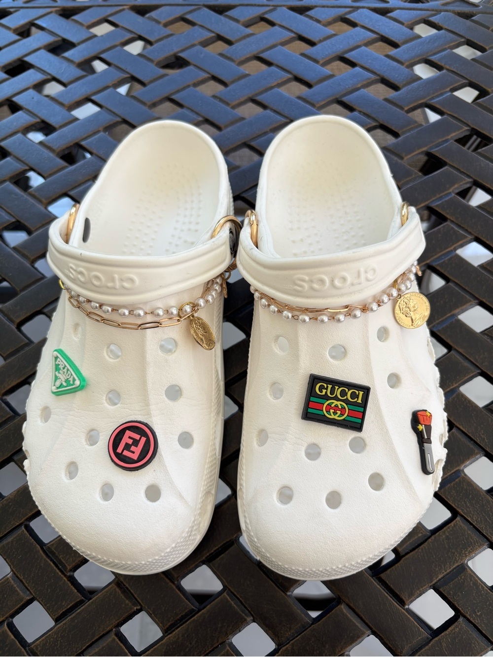 White Crocs Clog Shoes with Designer-Inspired Charms